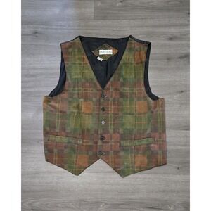 VTG Suede Vest Men's Large Plaid Western Boho Biker Ranch Cowboy Motorcycle